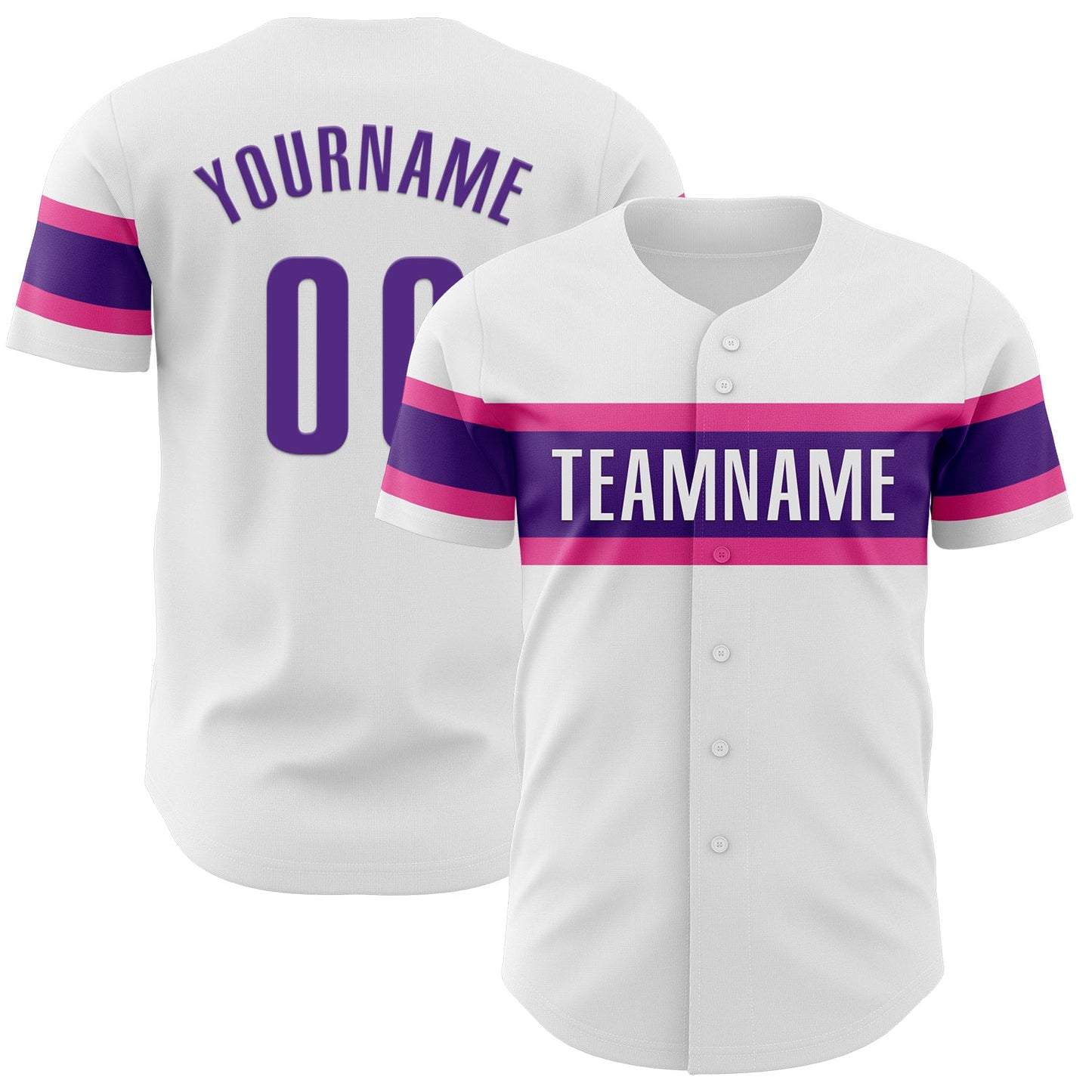Custom White Purple-Pink Authentic Baseball Jersey - Main View