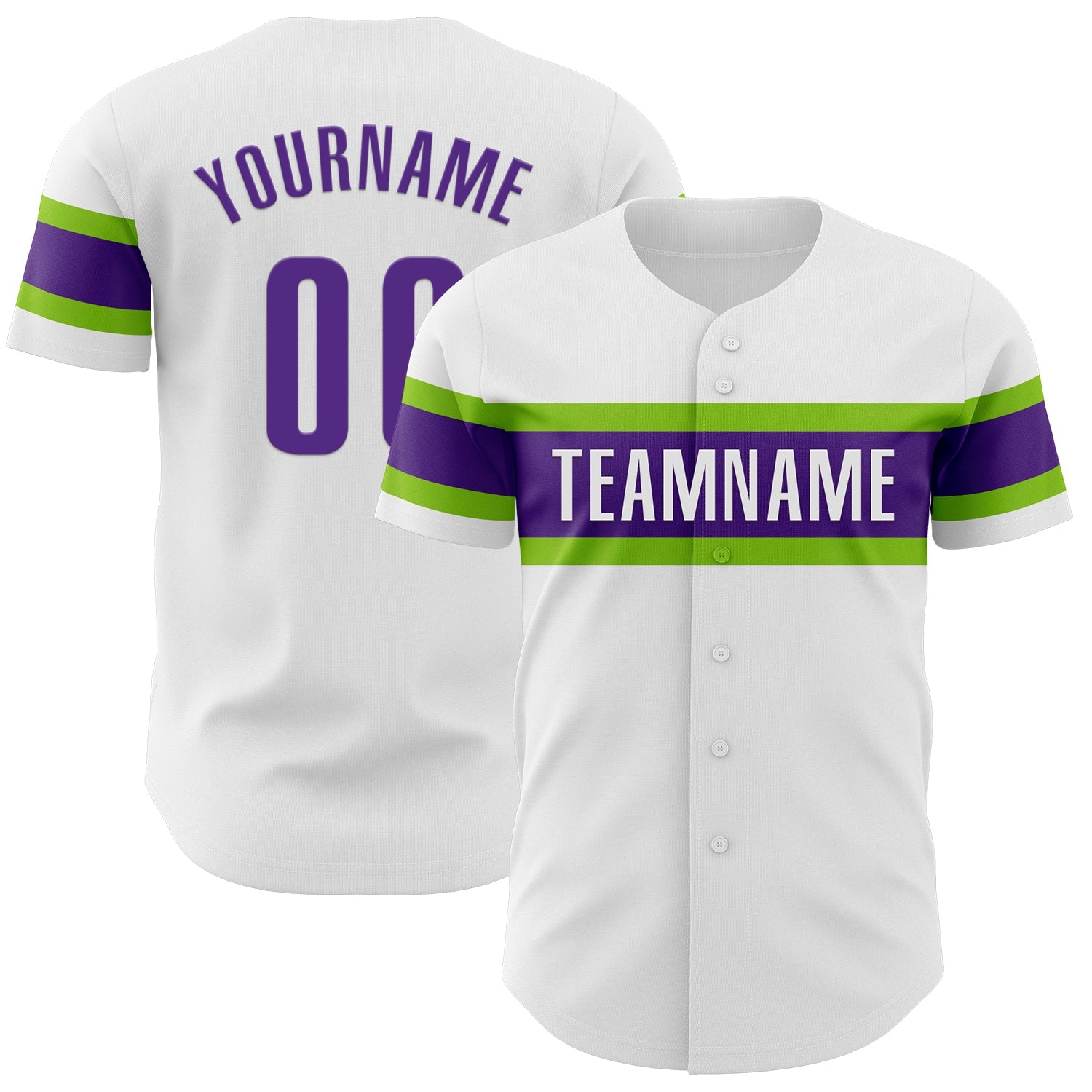 Custom White Purple-Neon Green Authentic Baseball Jersey - Main View