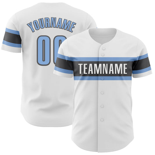 Custom White Light Blue-Steel Gray Authentic Baseball Jersey - Main View