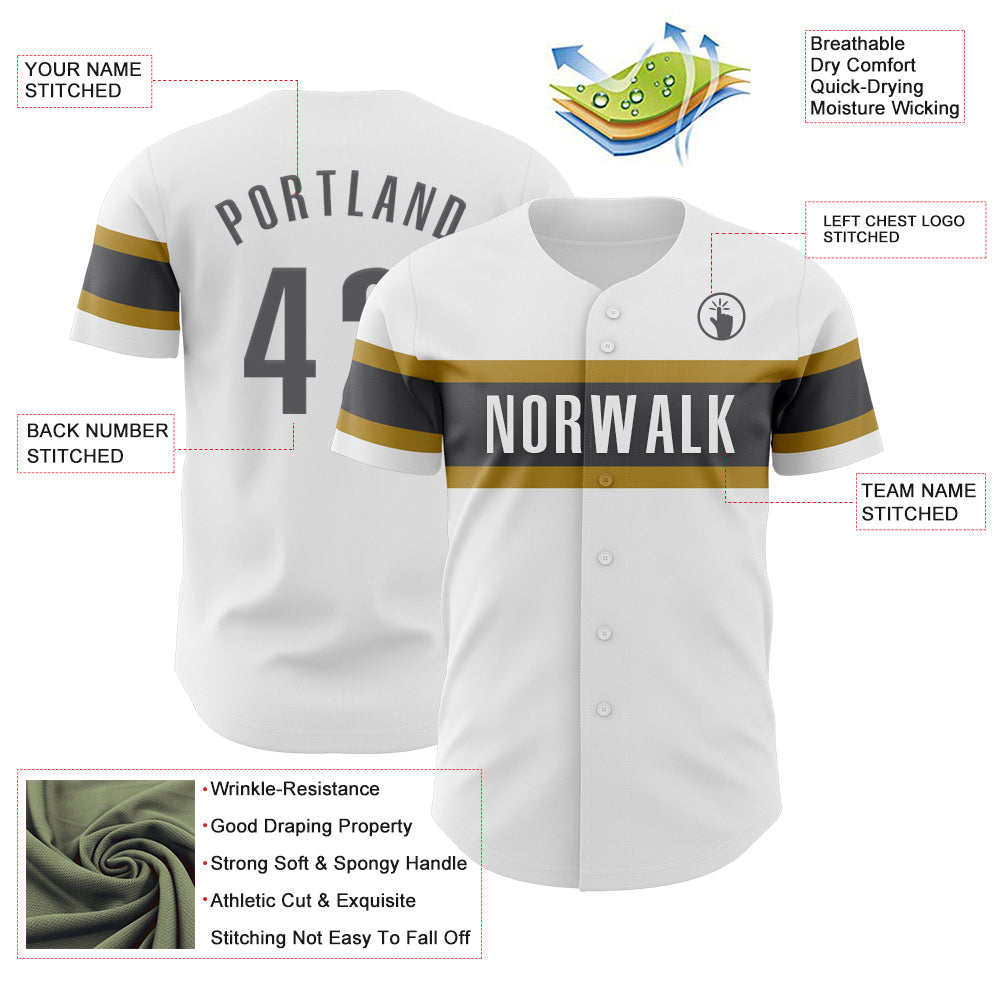 Custom White Steel Gray-Old Gold Authentic Baseball Jersey view 3