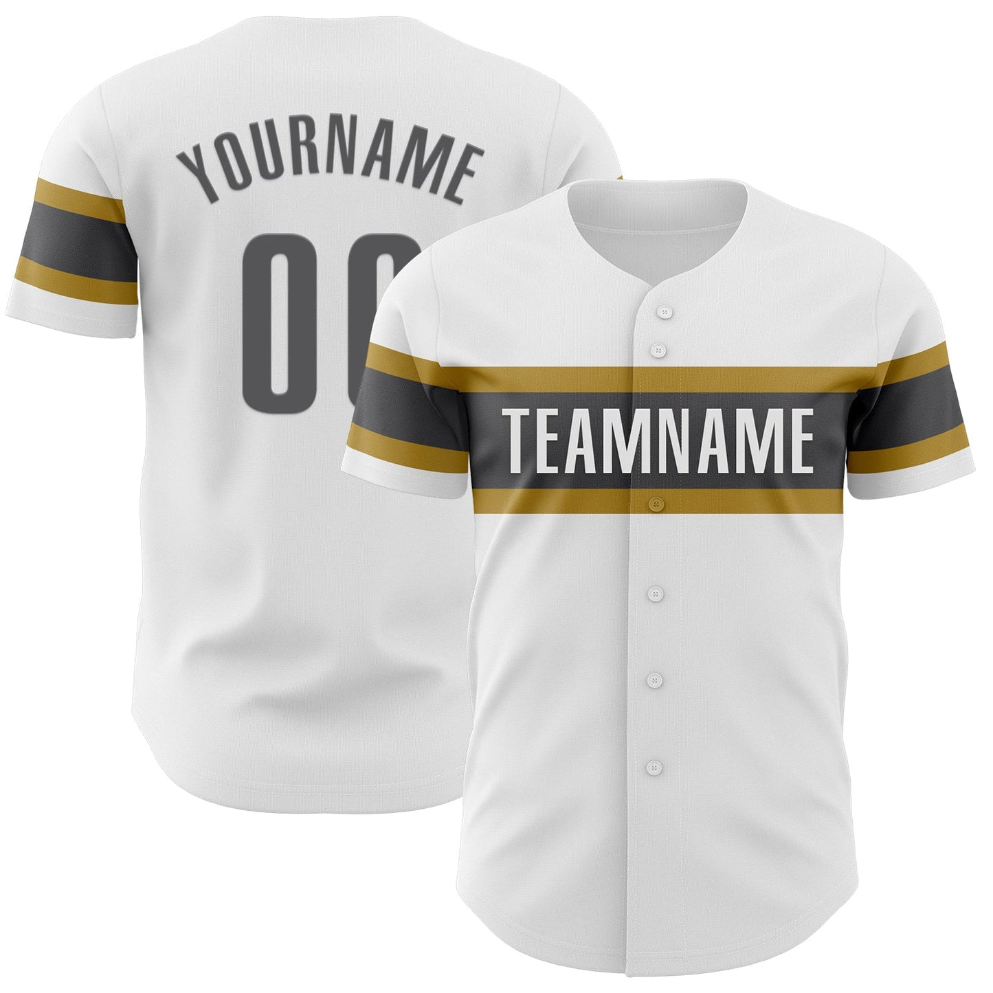 Custom White Steel Gray-Old Gold Authentic Baseball Jersey - Main View