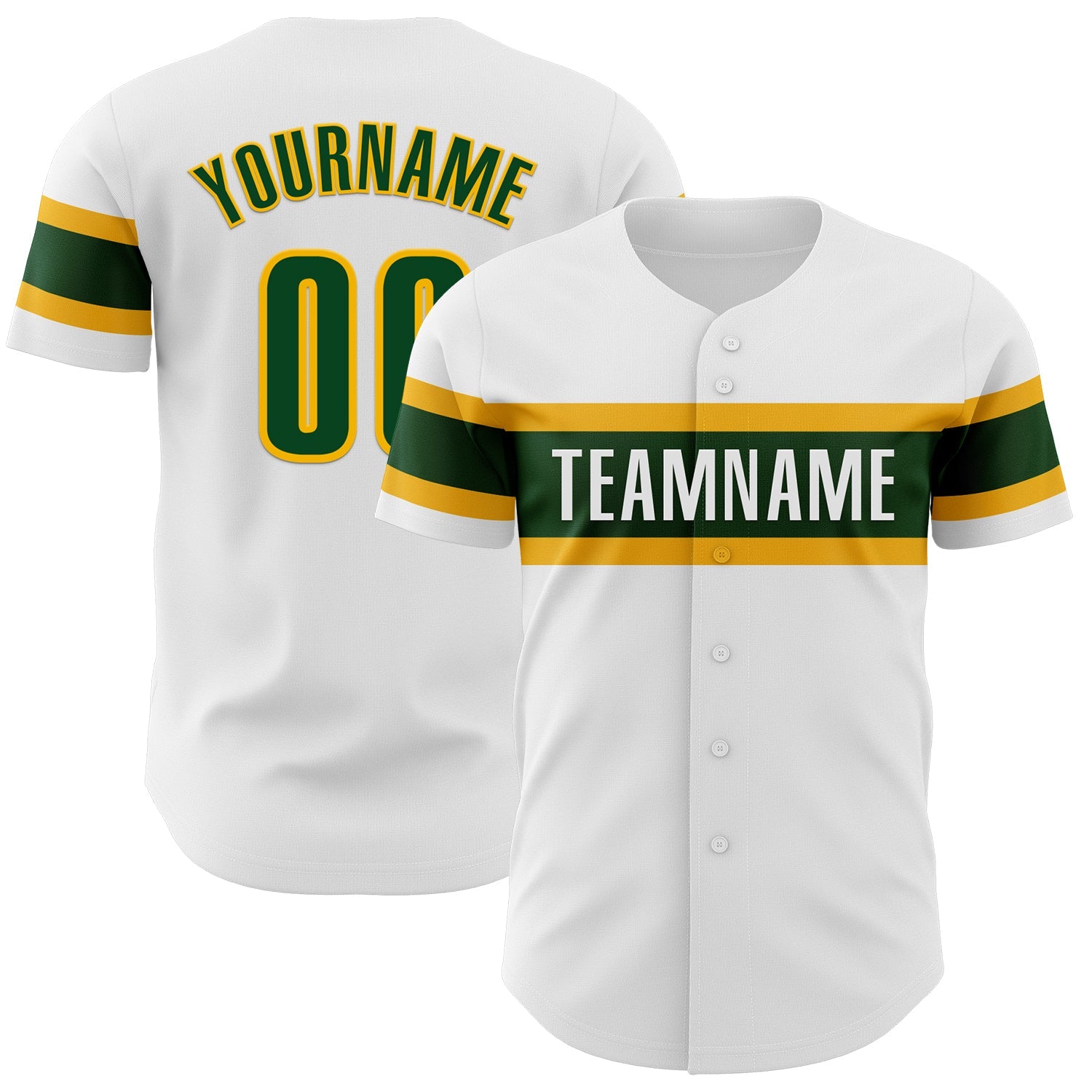 Custom White Green-Gold Authentic Baseball Jersey - Main View