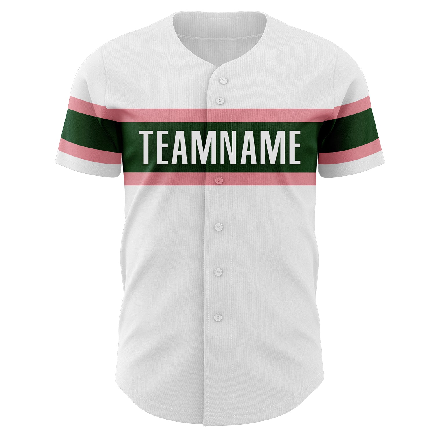 Custom White Green-Medium Pink Authentic Baseball Jersey view 2