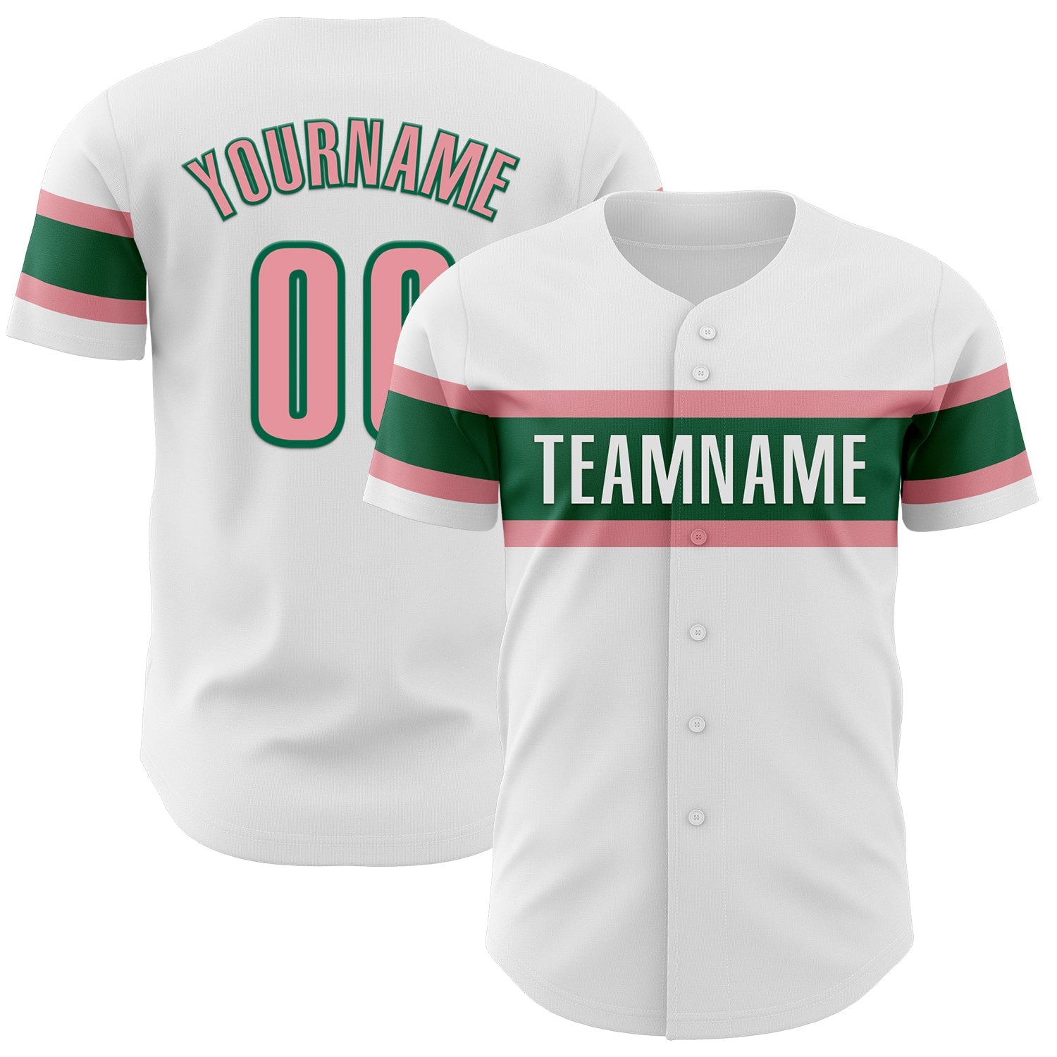 Custom White Medium Pink-Kelly Green Authentic Baseball Jersey - Main View