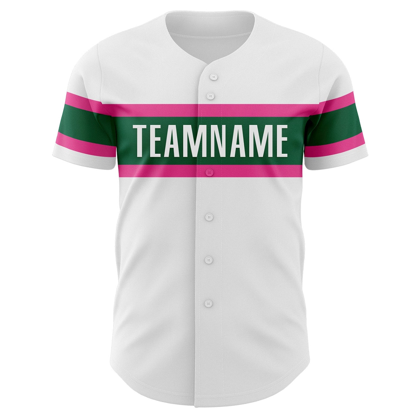 Custom White Pink-Kelly Green Authentic Baseball Jersey view 2