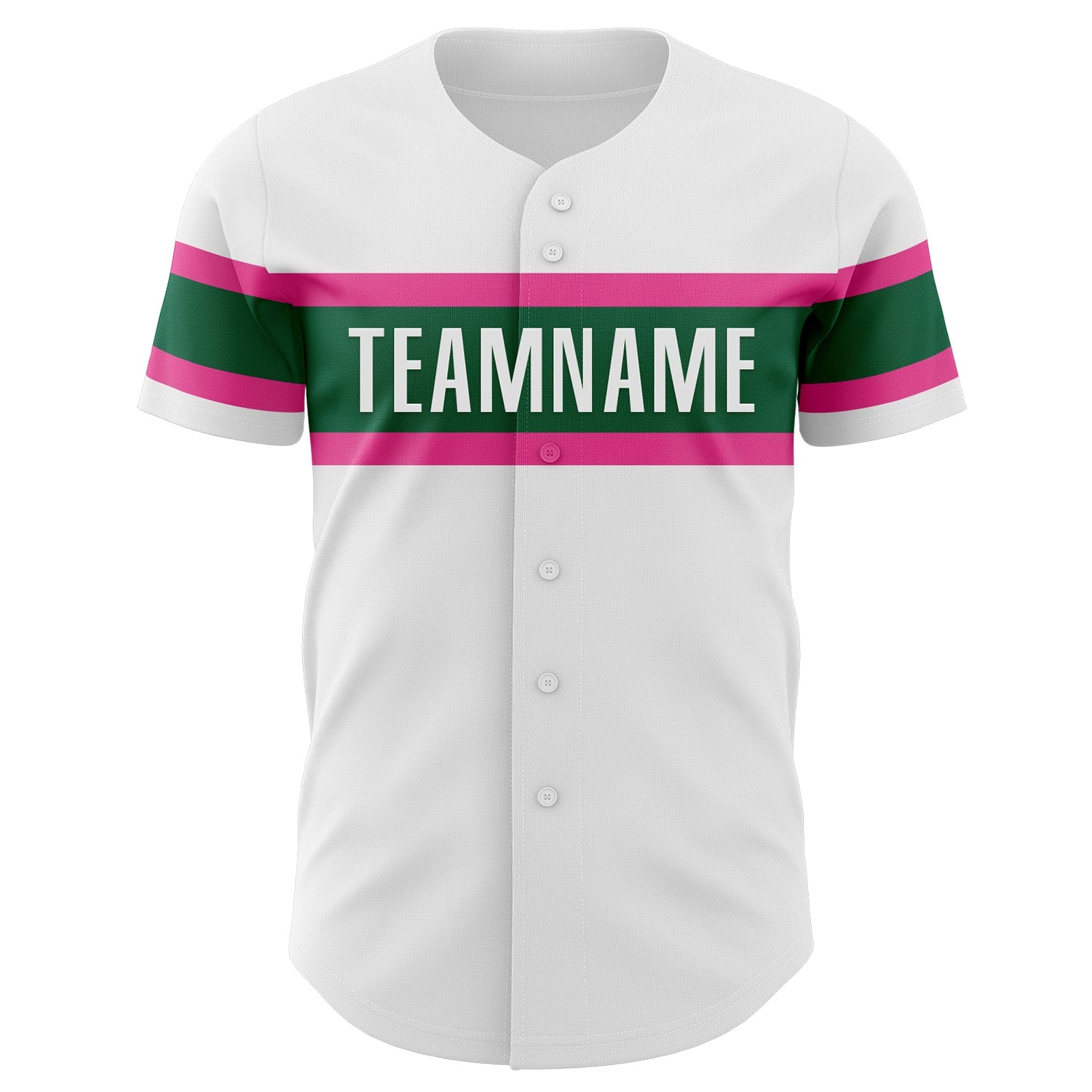 Custom White Pink-Kelly Green Authentic Baseball Jersey view 2