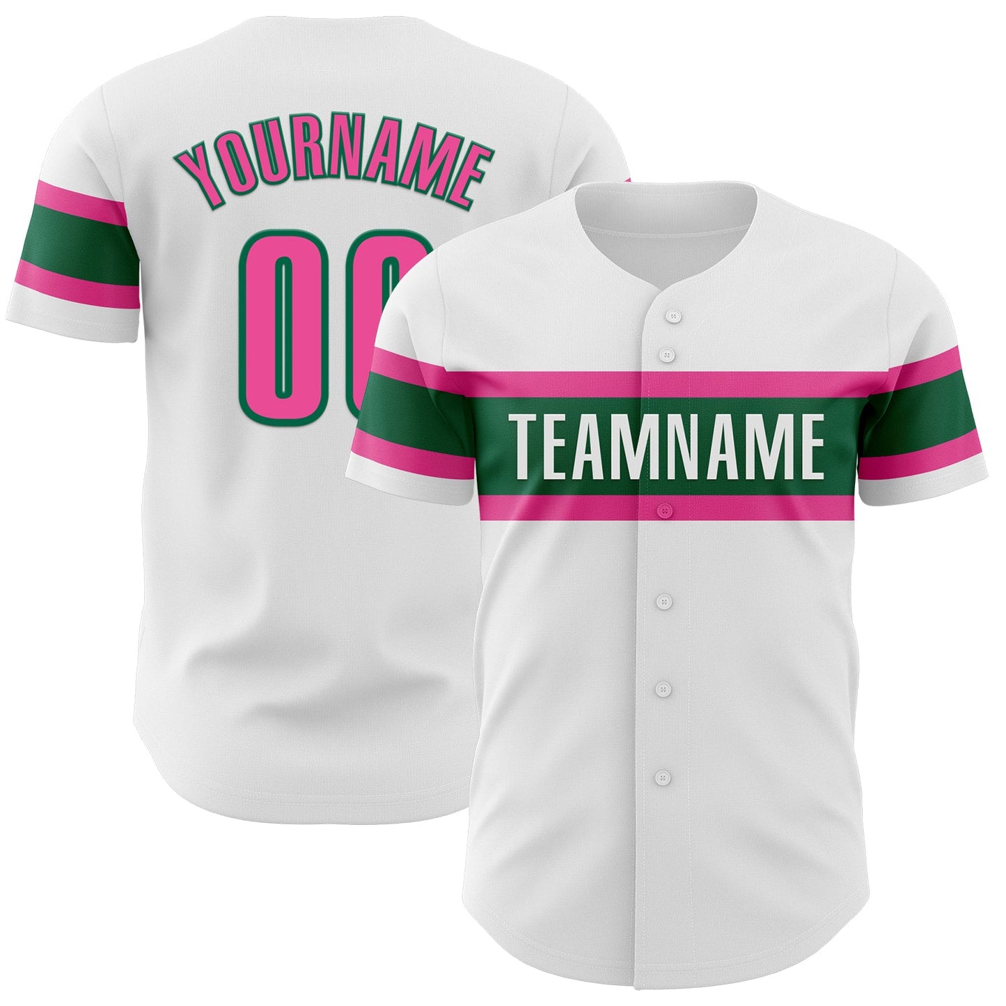 Custom White Pink-Kelly Green Authentic Baseball Jersey - Main View