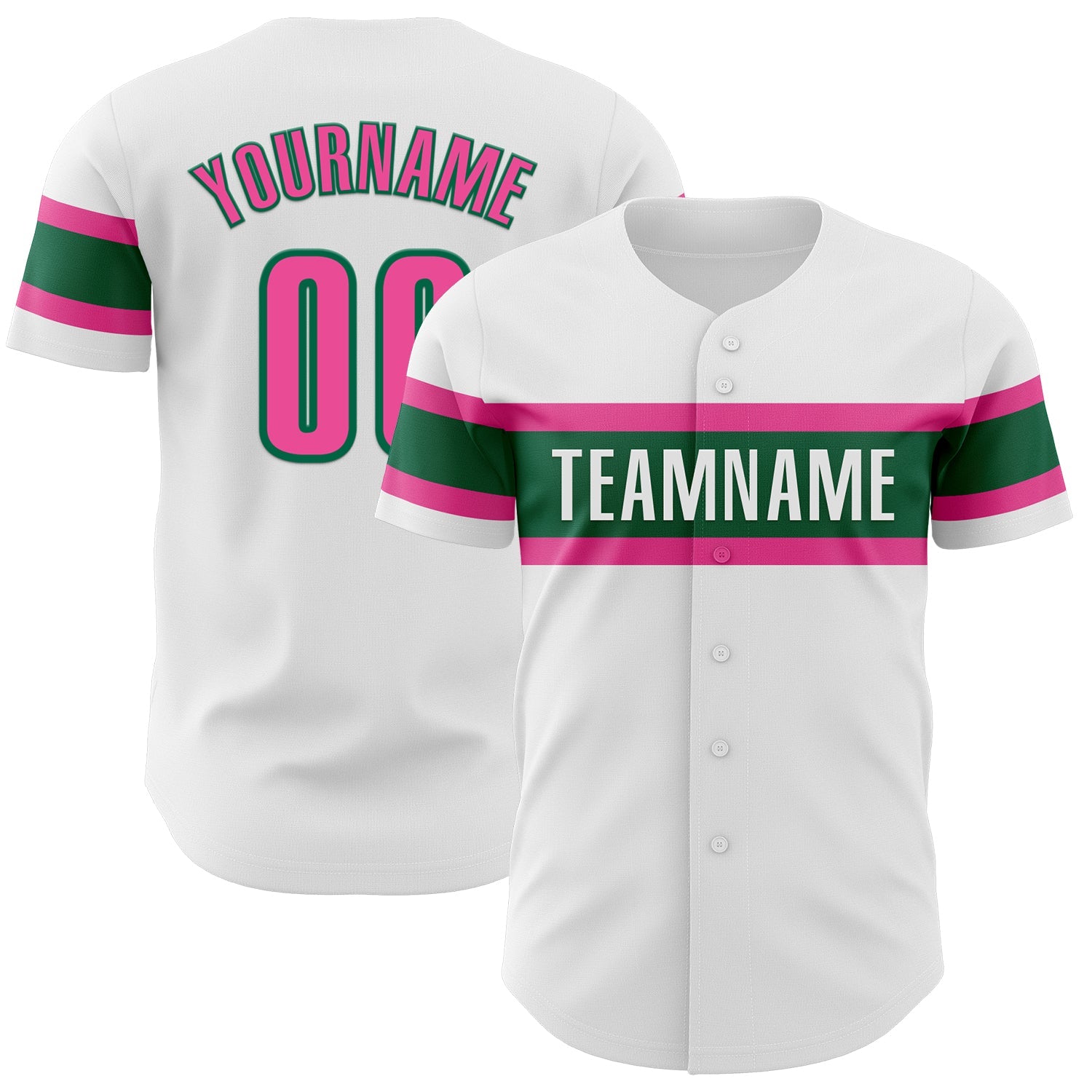 Custom White Pink-Kelly Green Authentic Baseball Jersey - Main View