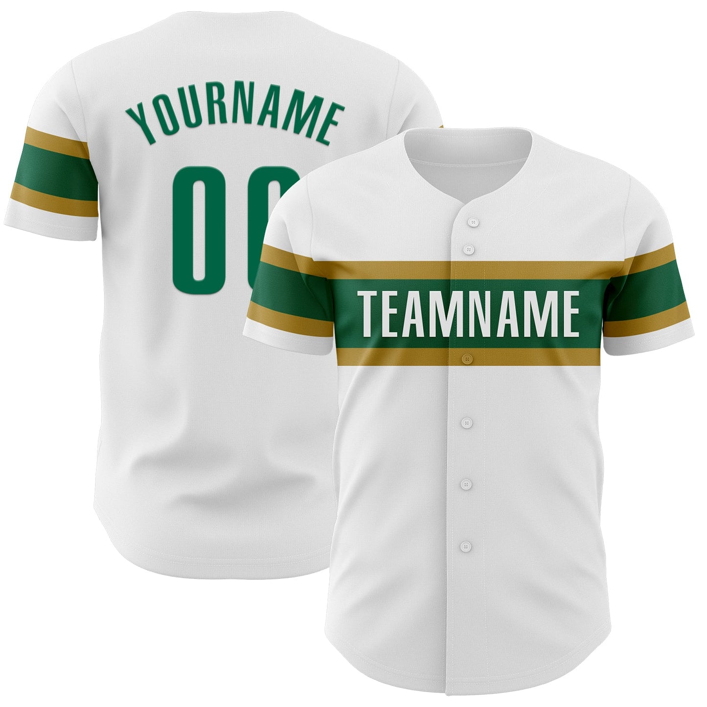 Custom White Kelly Green-Old Gold Authentic Baseball Jersey - Main View