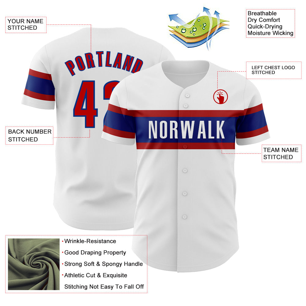 Custom White Red-Royal Authentic Baseball Jersey view 3