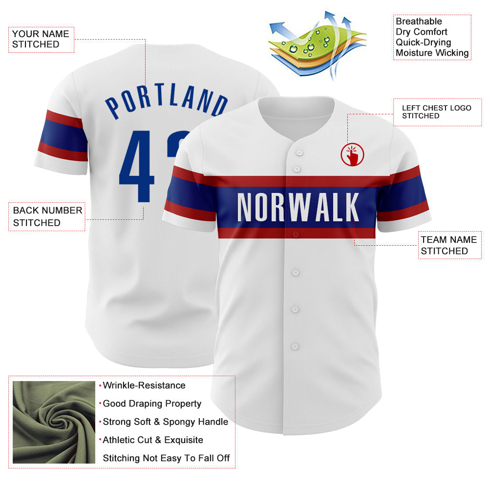 Custom White Royal-Red Authentic Baseball Jersey view 3
