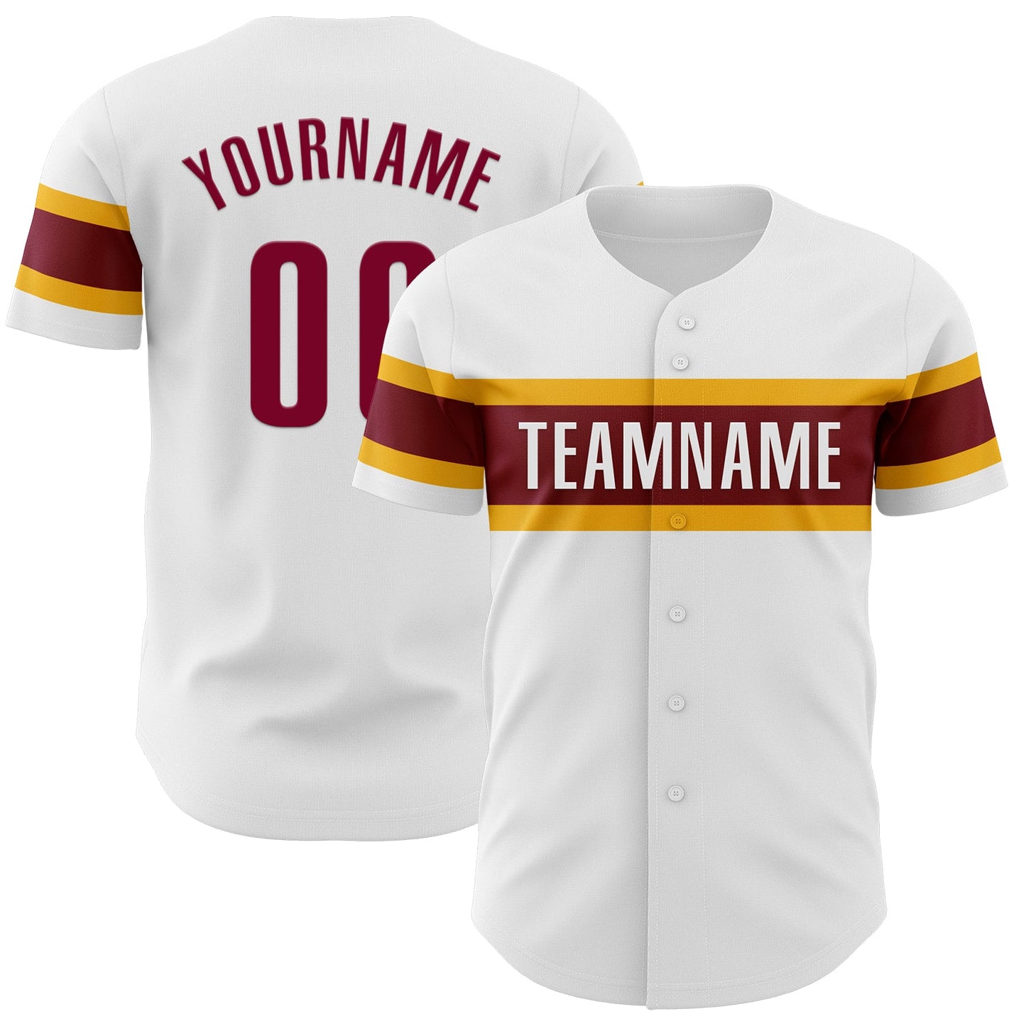 Custom White Maroon-Gold Authentic Baseball Jersey - Main View