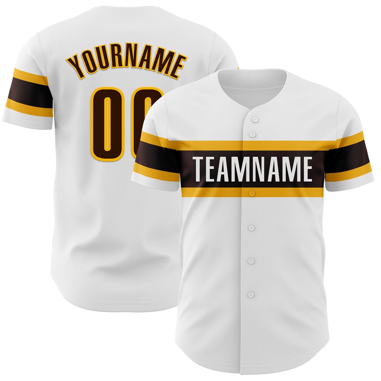 Custom White Brown-Gold Authentic Baseball Jersey - Main View