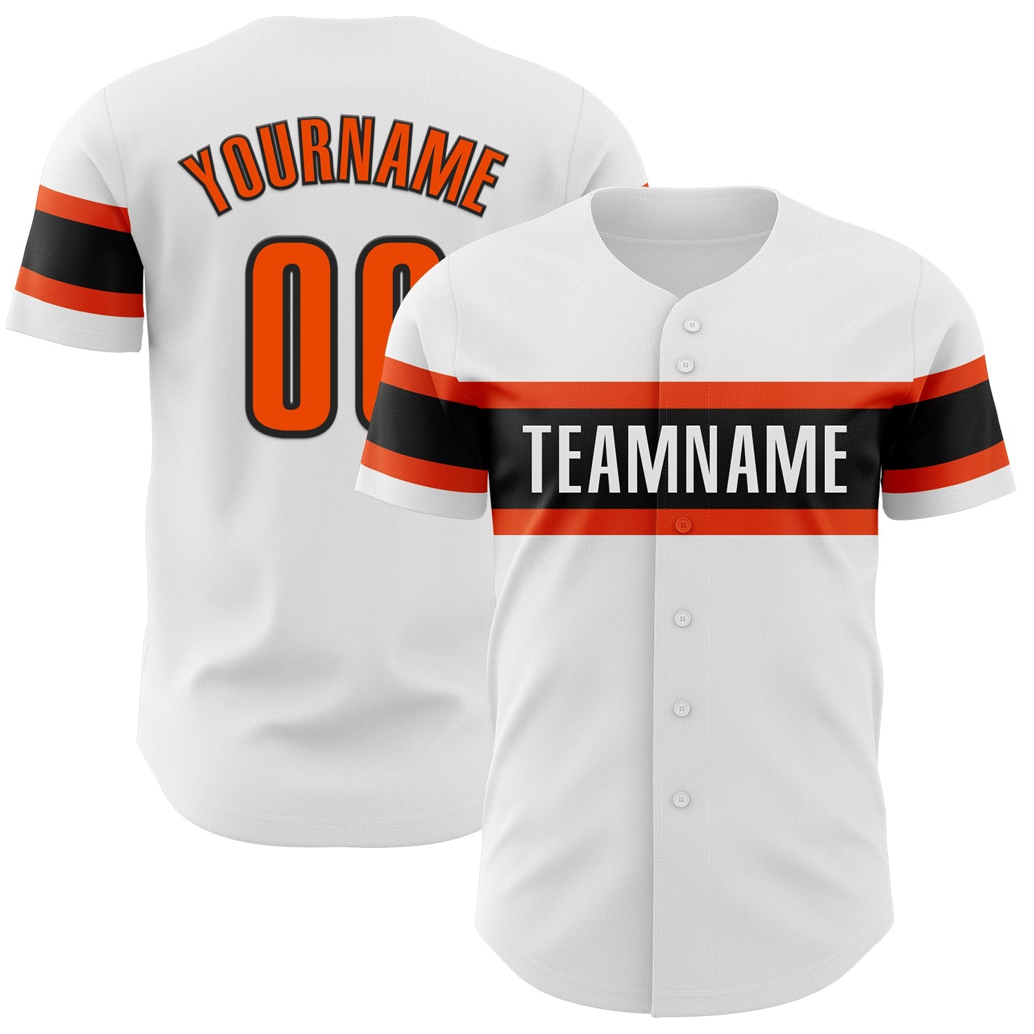 Custom White Orange-Black Authentic Baseball Jersey - Main View