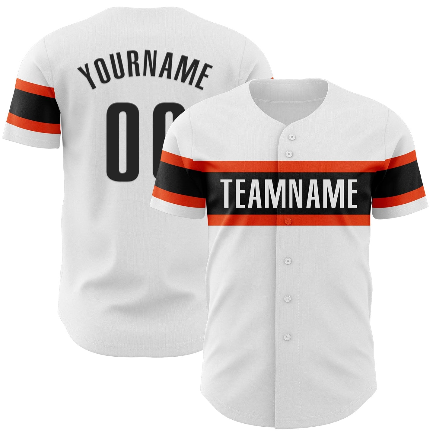 Custom White Black-Orange Authentic Baseball Jersey - Main View