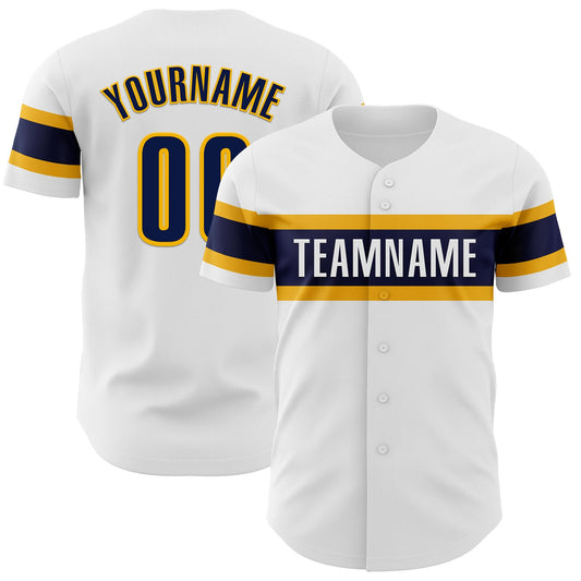 Custom White Navy-Gold Authentic Baseball Jersey - Main View