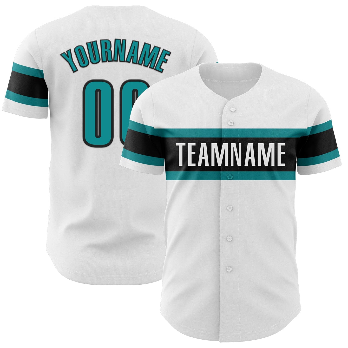 Custom White Teal-Black Authentic Baseball Jersey - Main View