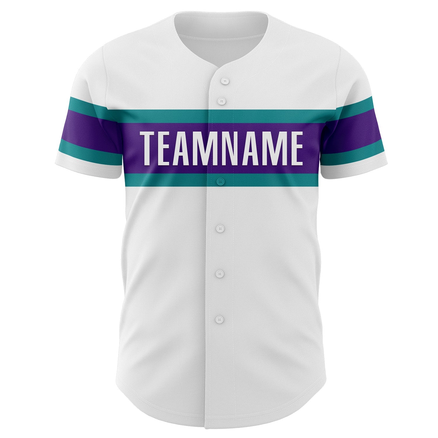 Custom White Teal-Purple Authentic Baseball Jersey view 2