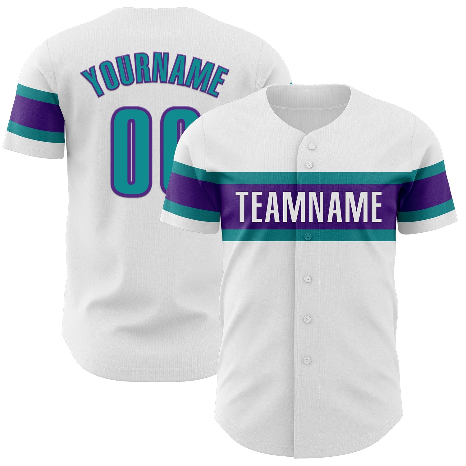 Custom White Teal-Purple Authentic Baseball Jersey - Main View
