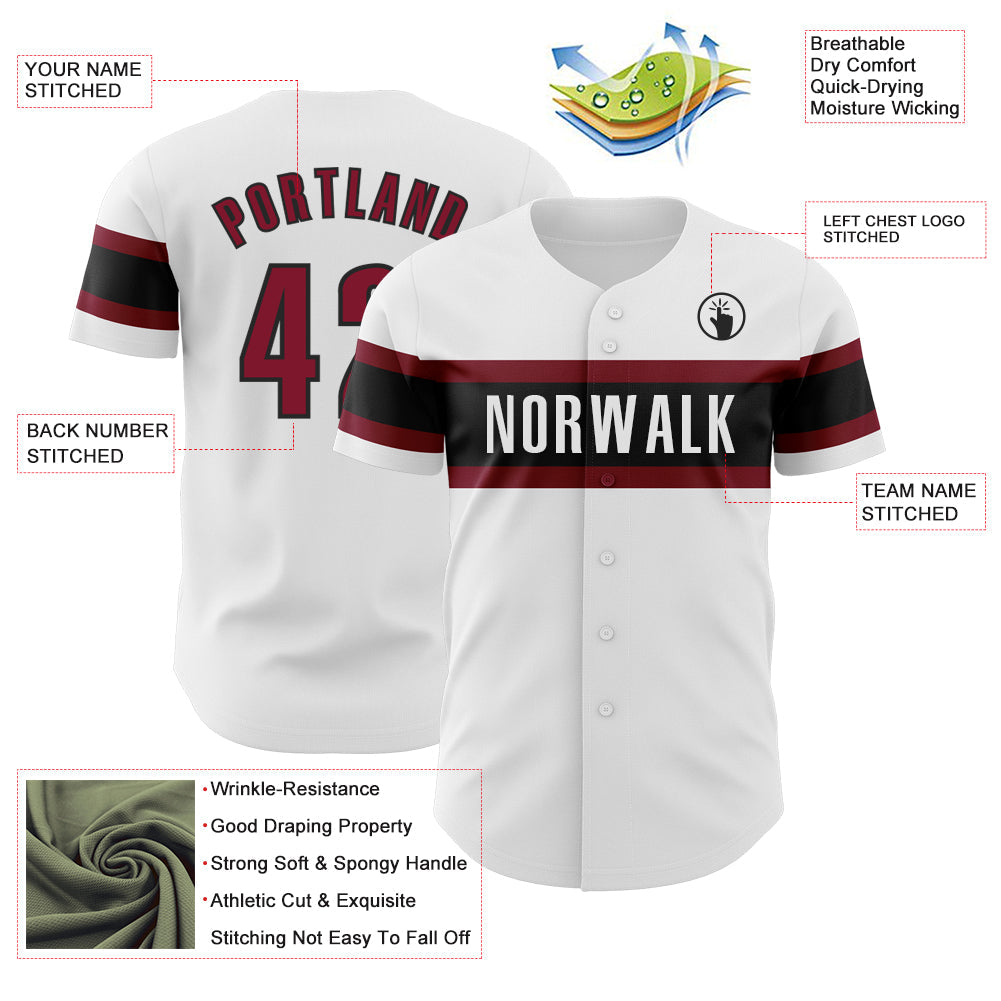 Custom White Crimson-Black Authentic Baseball Jersey view 3