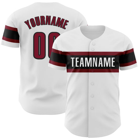 Custom White Crimson-Black Authentic Baseball Jersey - Main View