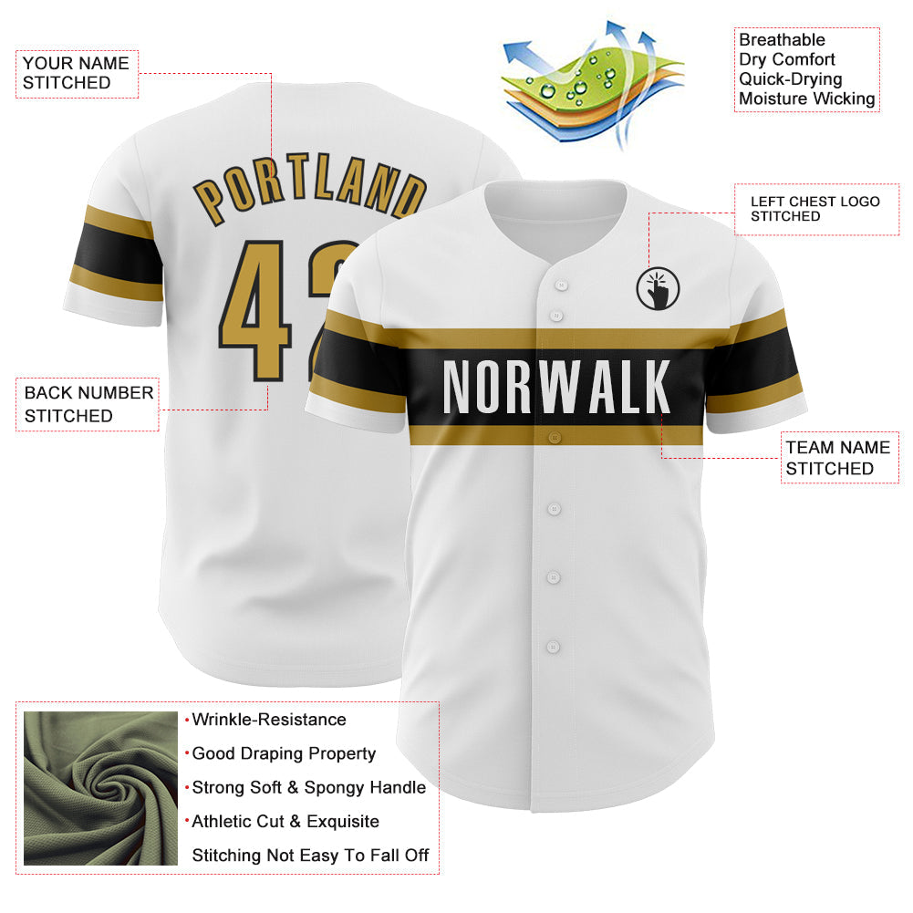 Custom White Old Gold-Black Authentic Baseball Jersey view 3