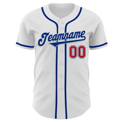 Custom White Red-Royal Authentic Baseball Jersey view 2