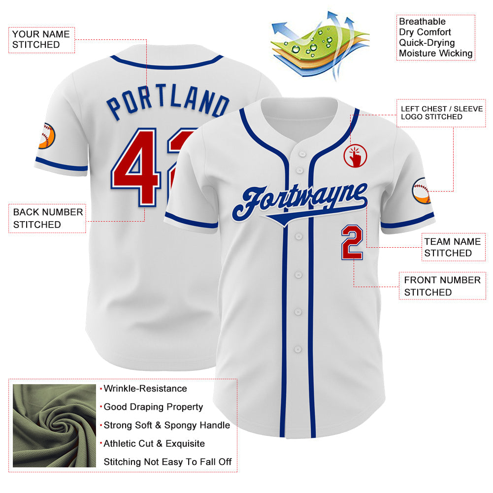 Custom White Red-Royal Authentic Baseball Jersey view 3