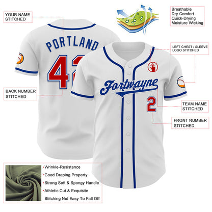 Custom White Red-Royal Authentic Baseball Jersey view 3