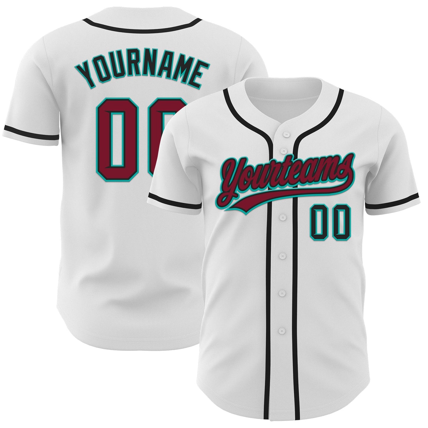 Custom White Crimson Black-Aqua Authentic Baseball Jersey - Main View