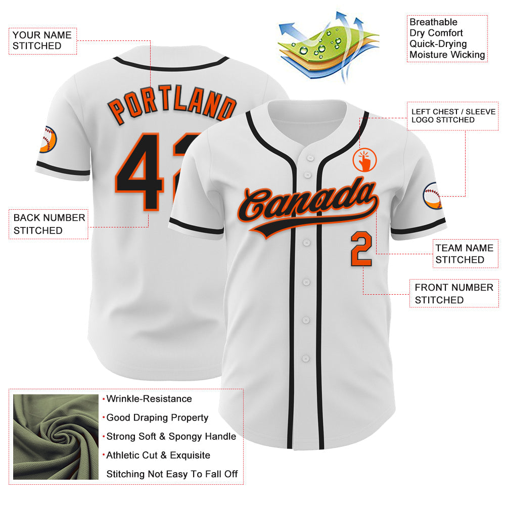 Custom White Black-Orange Authentic Baseball Jersey view 4