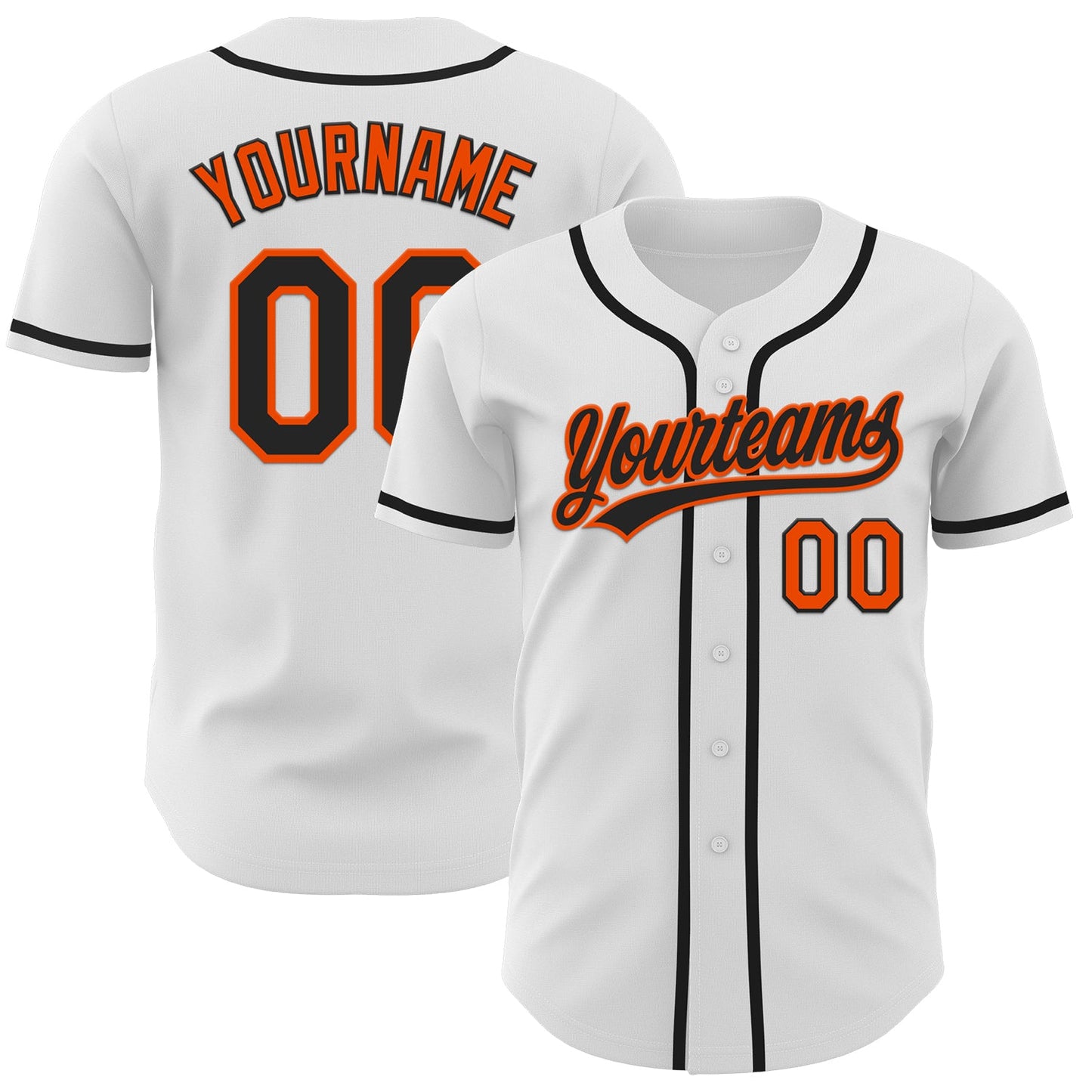 Custom White Black-Orange Authentic Baseball Jersey - Main View