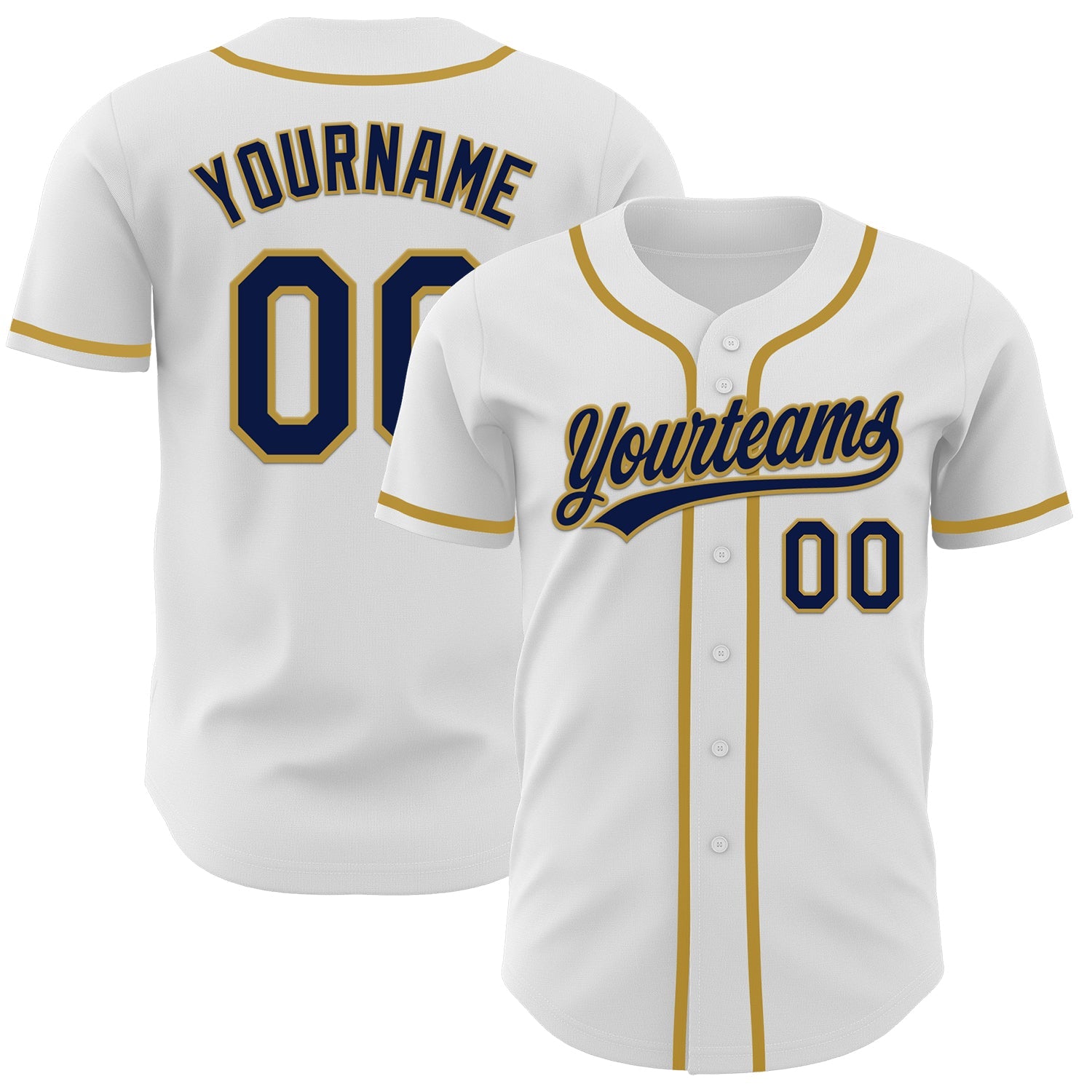 Custom White Navy-Old Gold Authentic Baseball Jersey - Main View