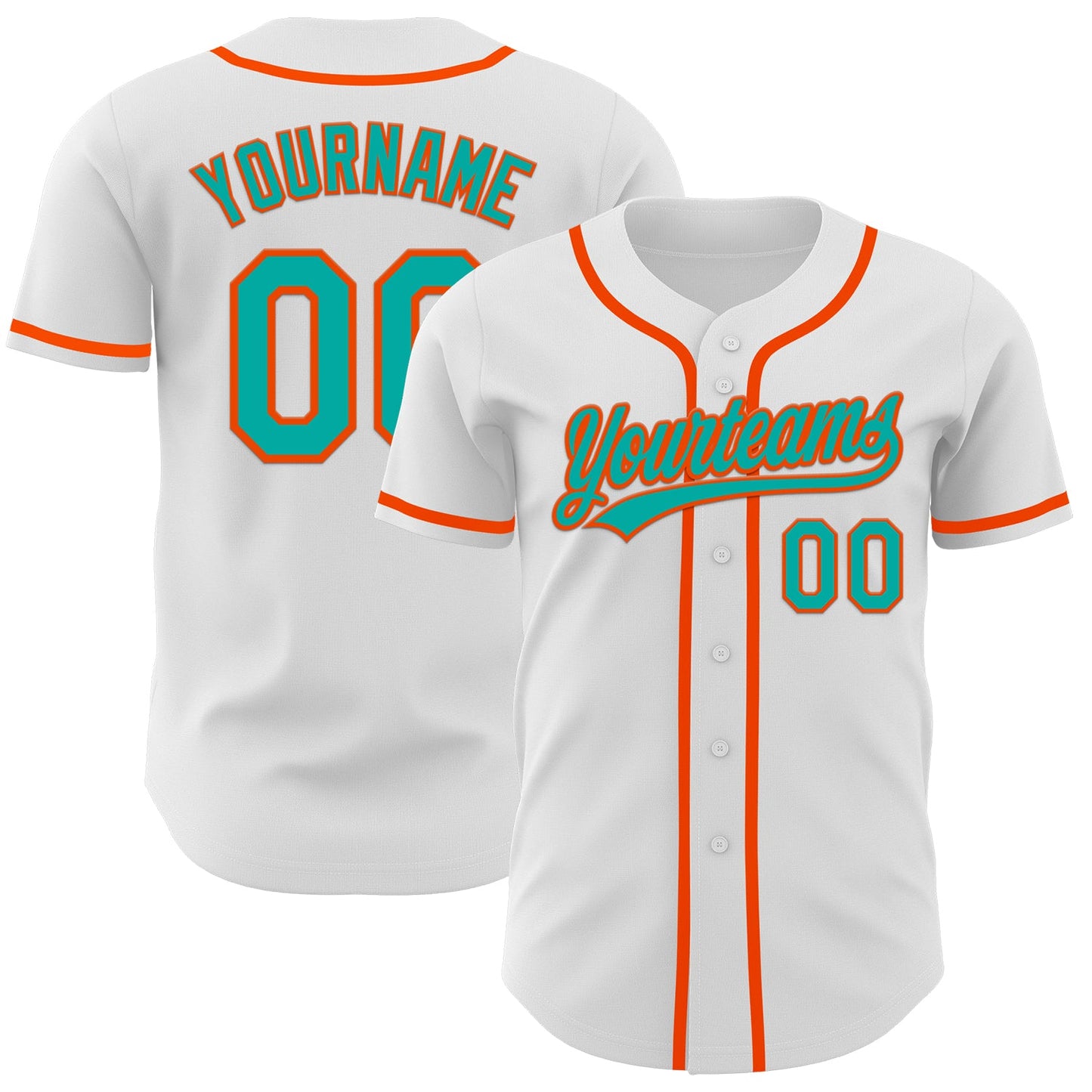 Custom White Aqua-Orange Authentic Baseball Jersey - Main View