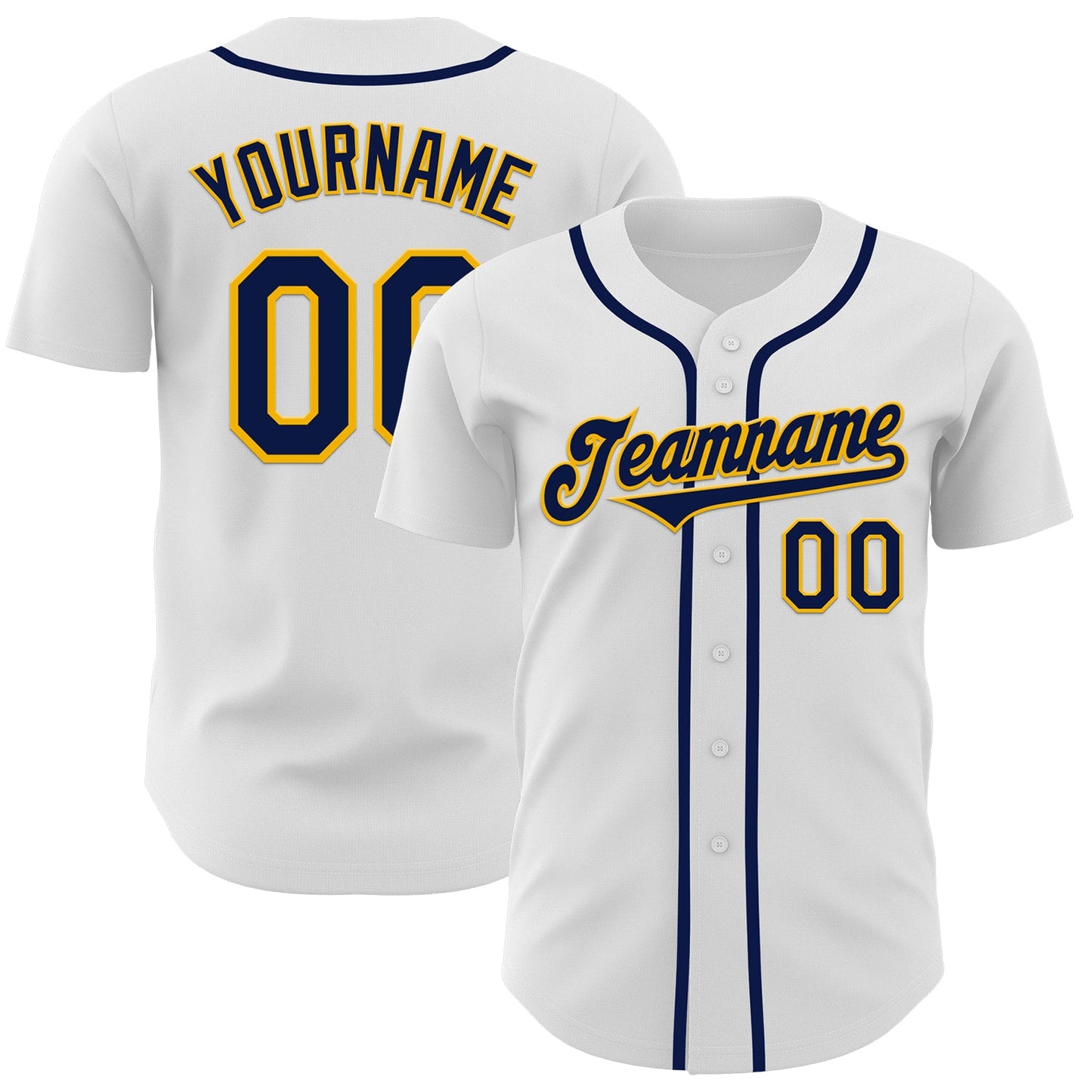 Custom White Navy-Gold Authentic Baseball Jersey - Main View