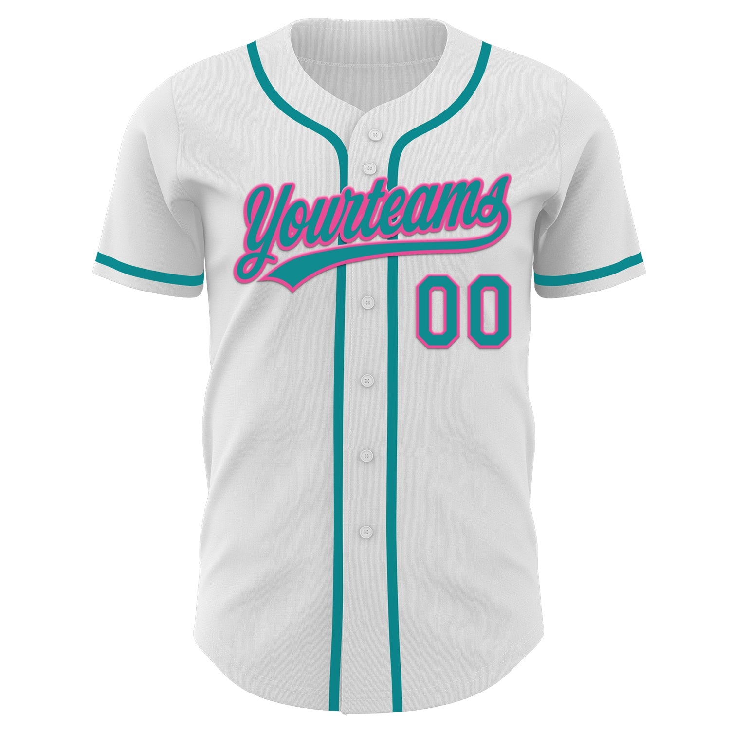 Custom White Teal-Pink Authentic Baseball Jersey view 2