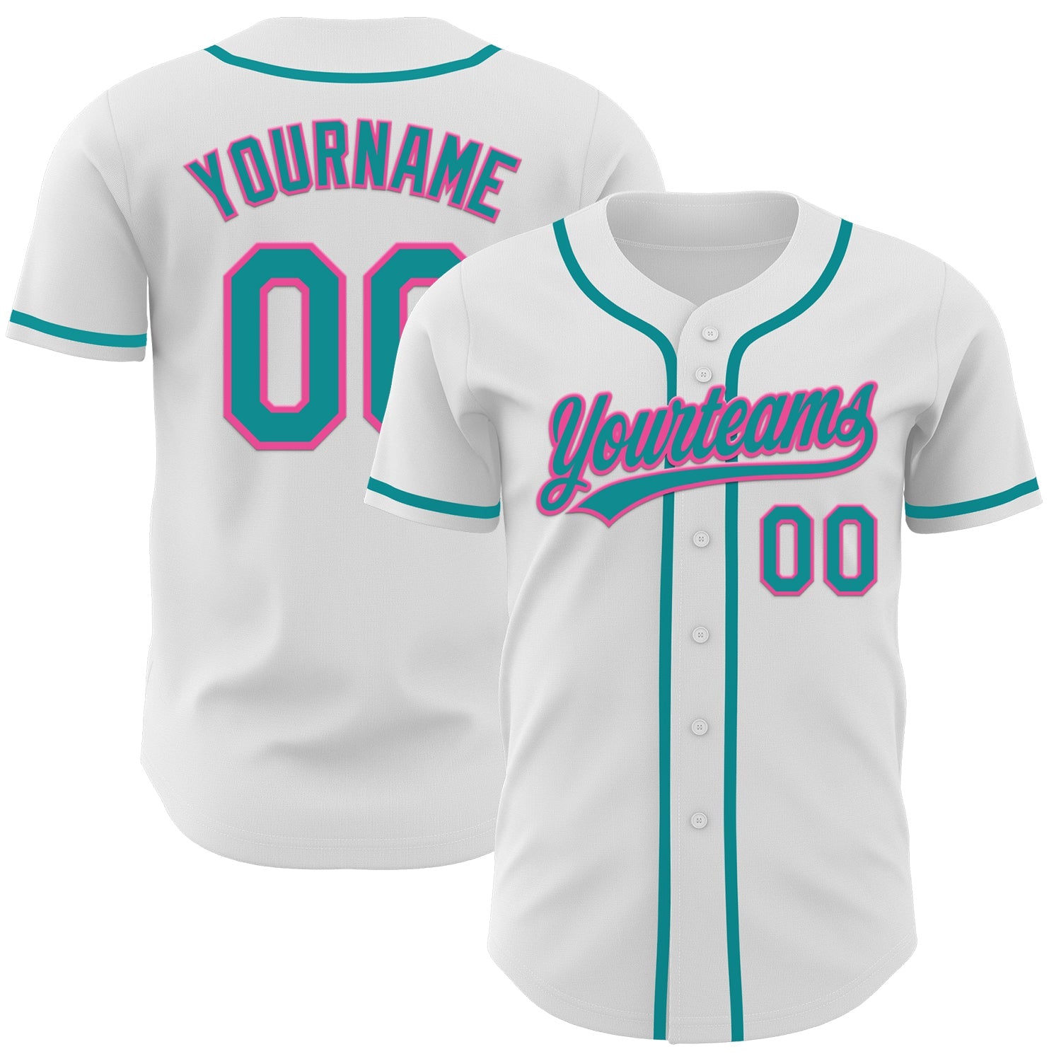 Custom White Teal-Pink Authentic Baseball Jersey - Main View