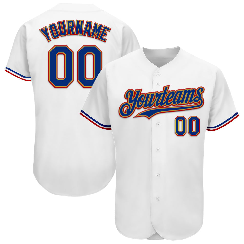 Custom White Royal Old Gold-Red Authentic Baseball Jersey - Main View