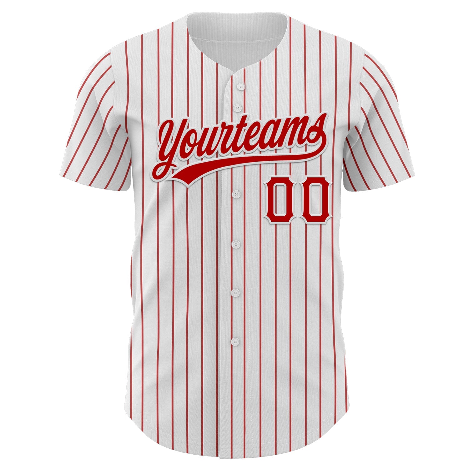 Custom White Red Pinstripe Red Authentic Baseball Jersey view 2