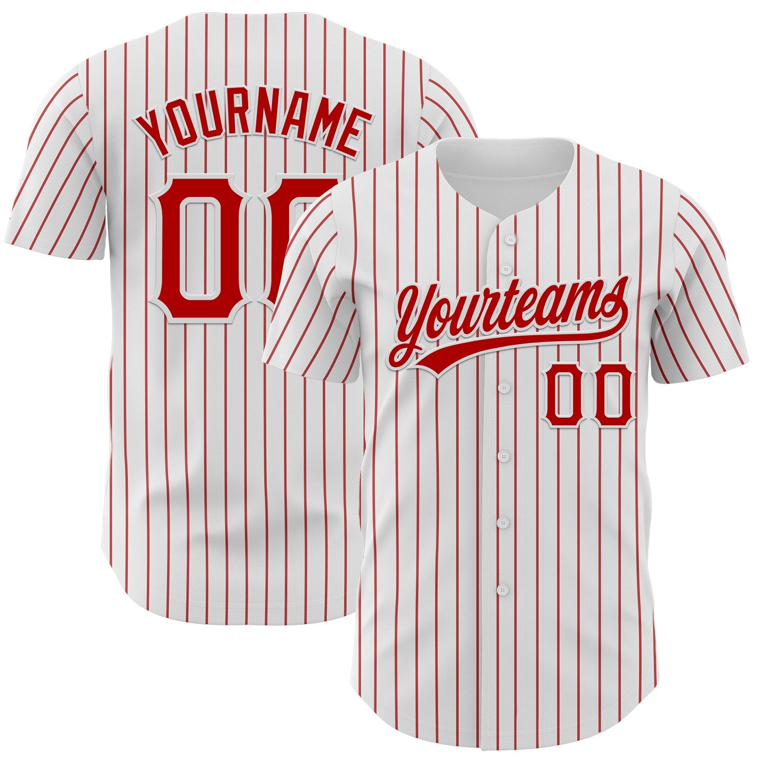 Custom White Red Pinstripe Red Authentic Baseball Jersey - Main View
