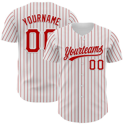 Custom White Red Pinstripe Red Authentic Baseball Jersey - Main View