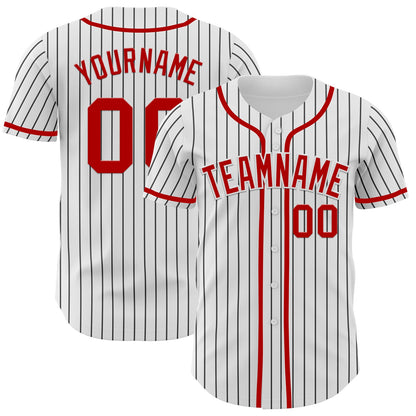 Custom White Black Pinstripe Red Authentic Baseball Jersey - Main View