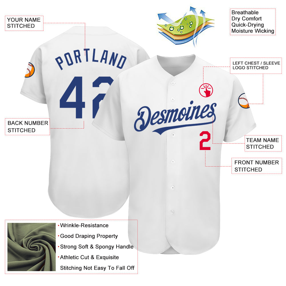 Custom White Royal-Red Authentic Baseball Jersey view 3