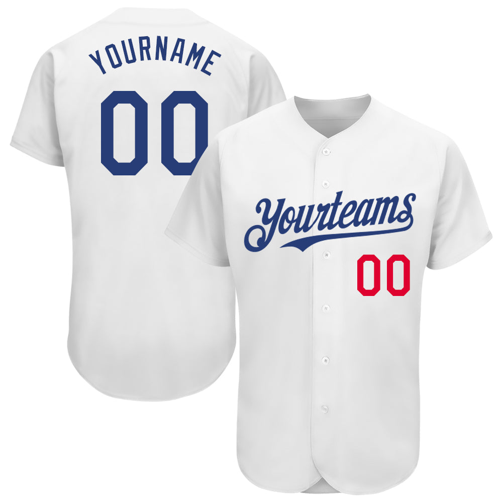 Custom White Royal-Red Authentic Baseball Jersey - Main View