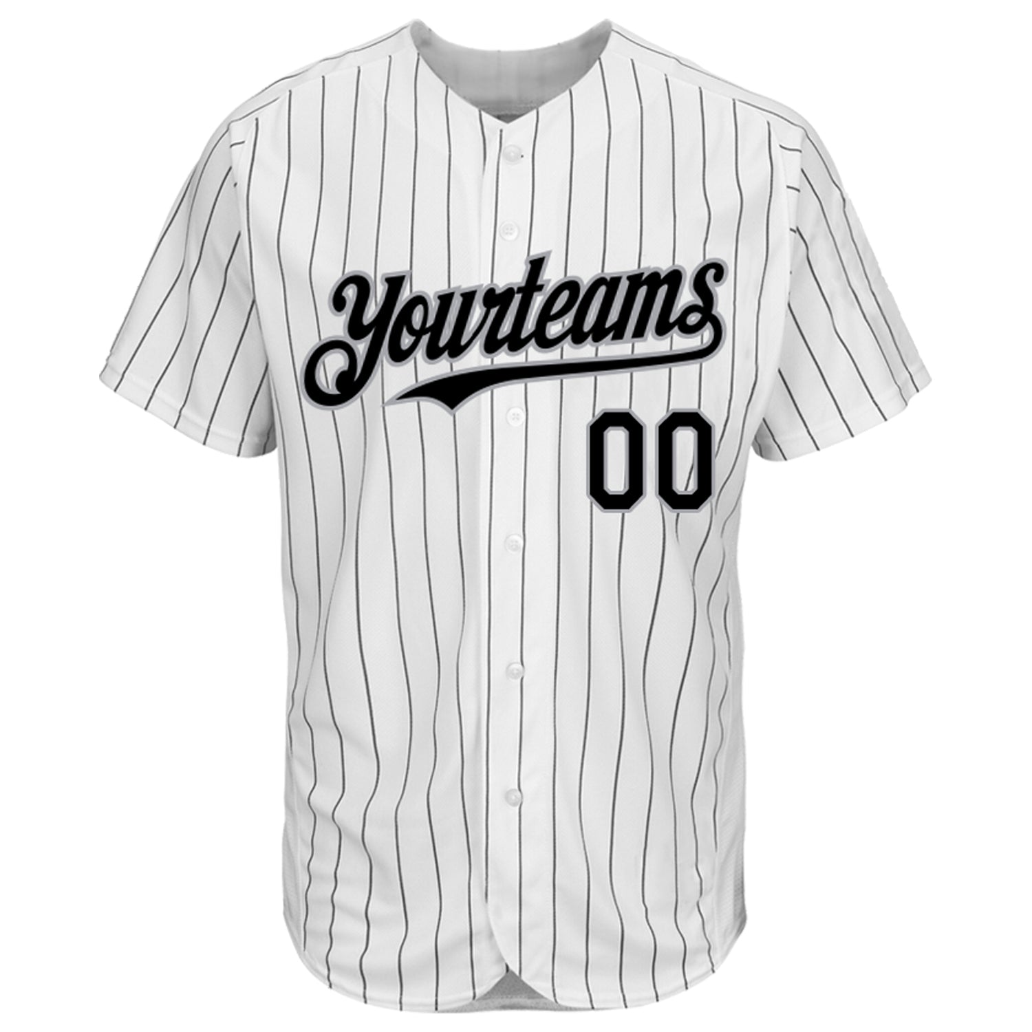 Custom White Black Pinstripe Gray Authentic Baseball Jersey view 2