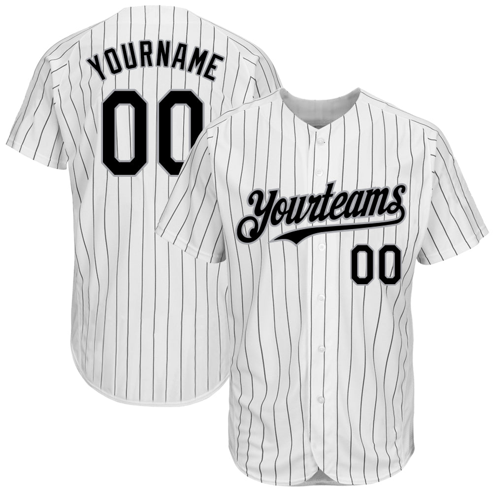 Custom White Black Pinstripe Gray Authentic Baseball Jersey - Main View