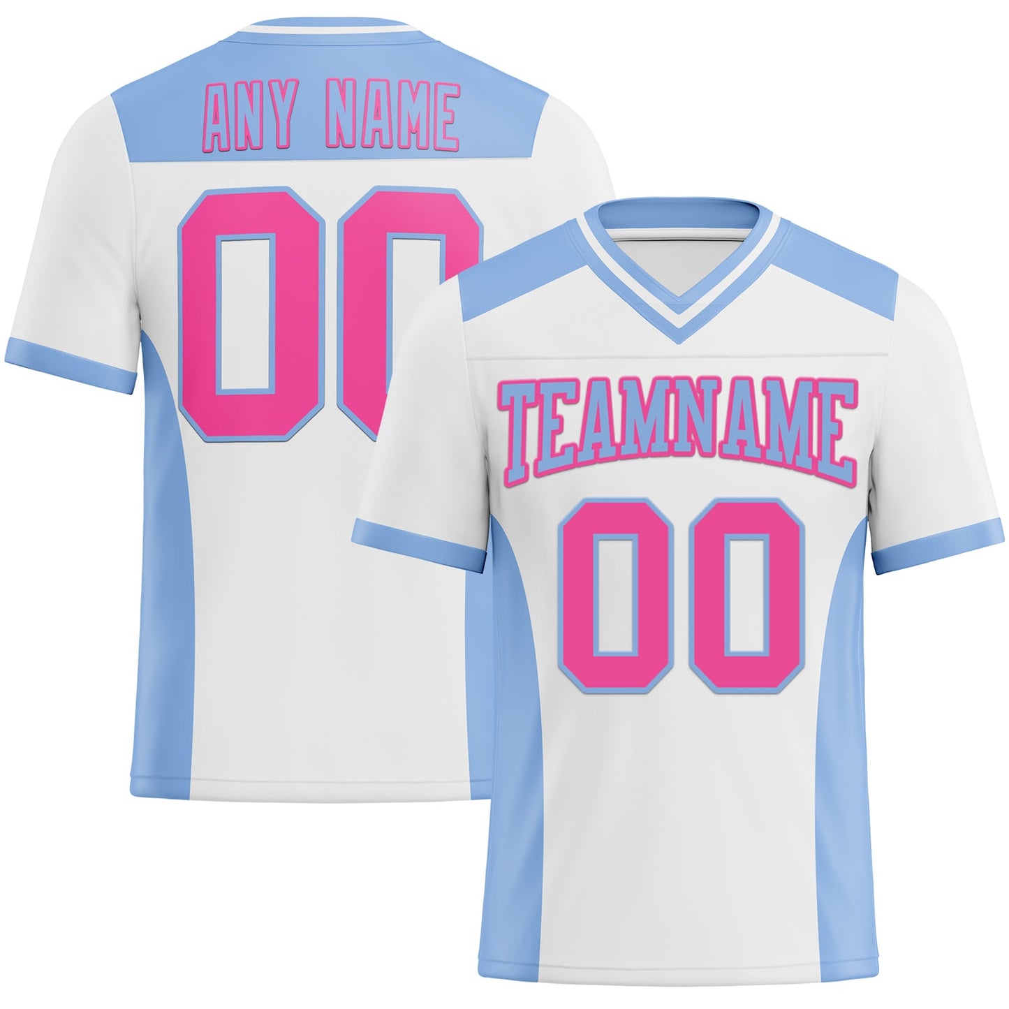 Custom White Pink-Light Blue Authentic Football Jersey - Main View