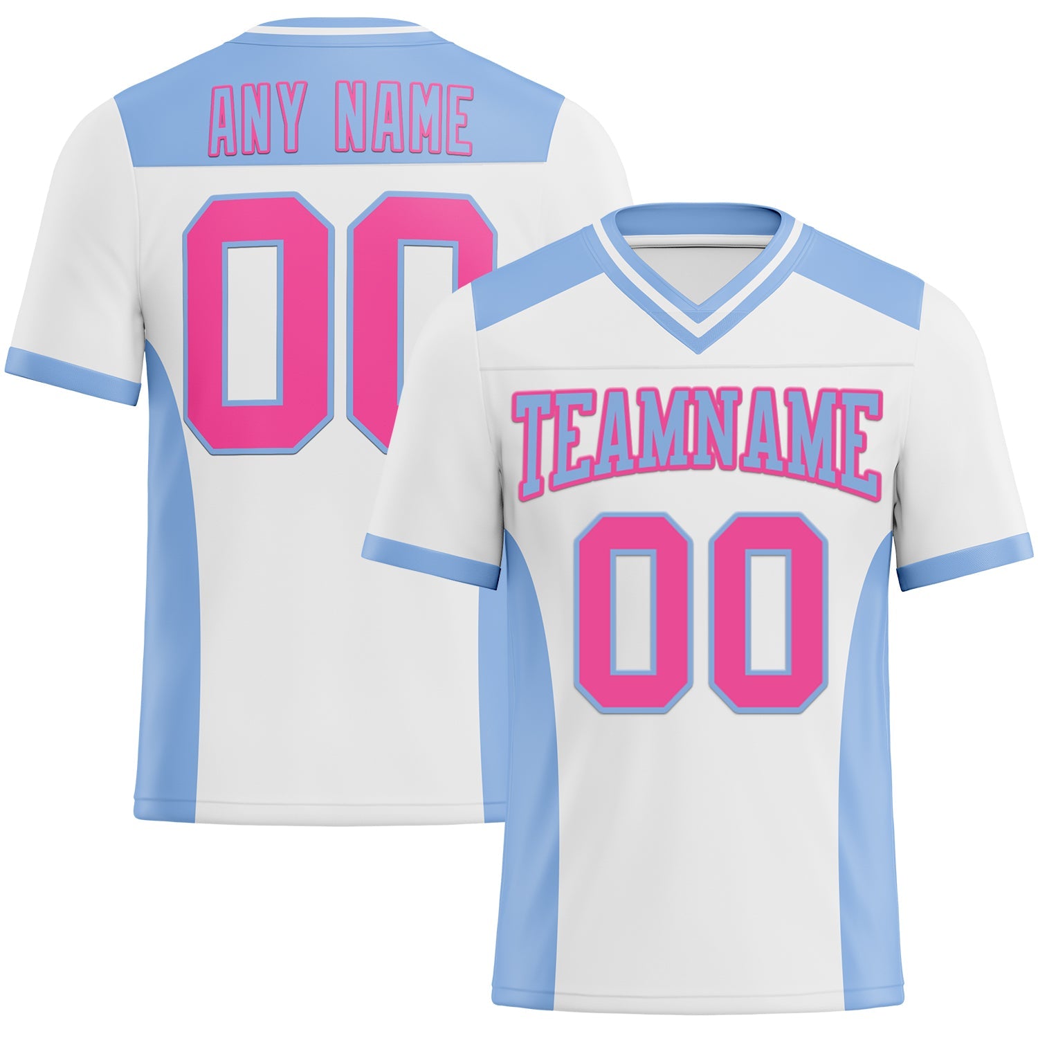 Custom White Pink-Light Blue Authentic Football Jersey - Main View