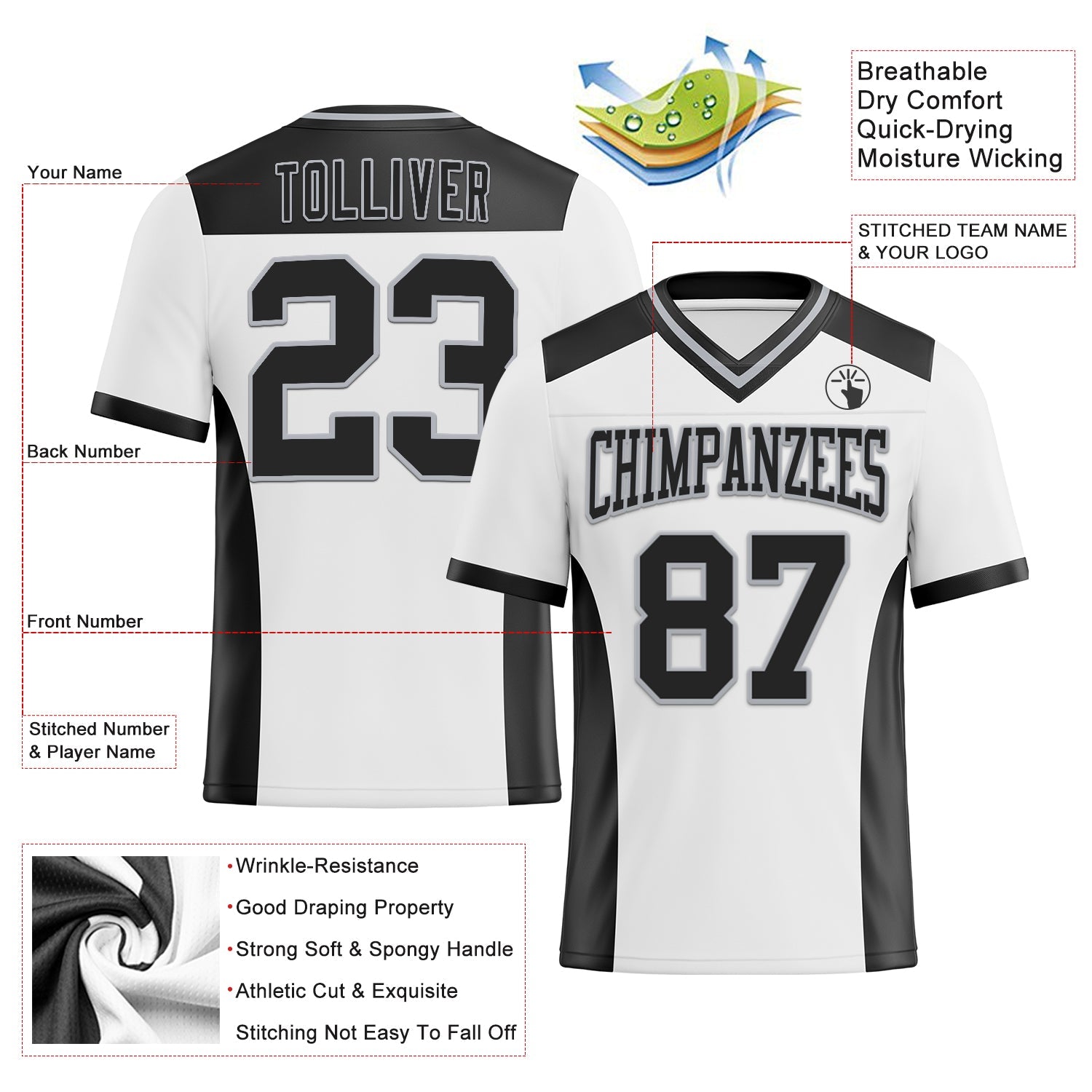 Custom White Black-Gray Authentic Football Jersey view 3