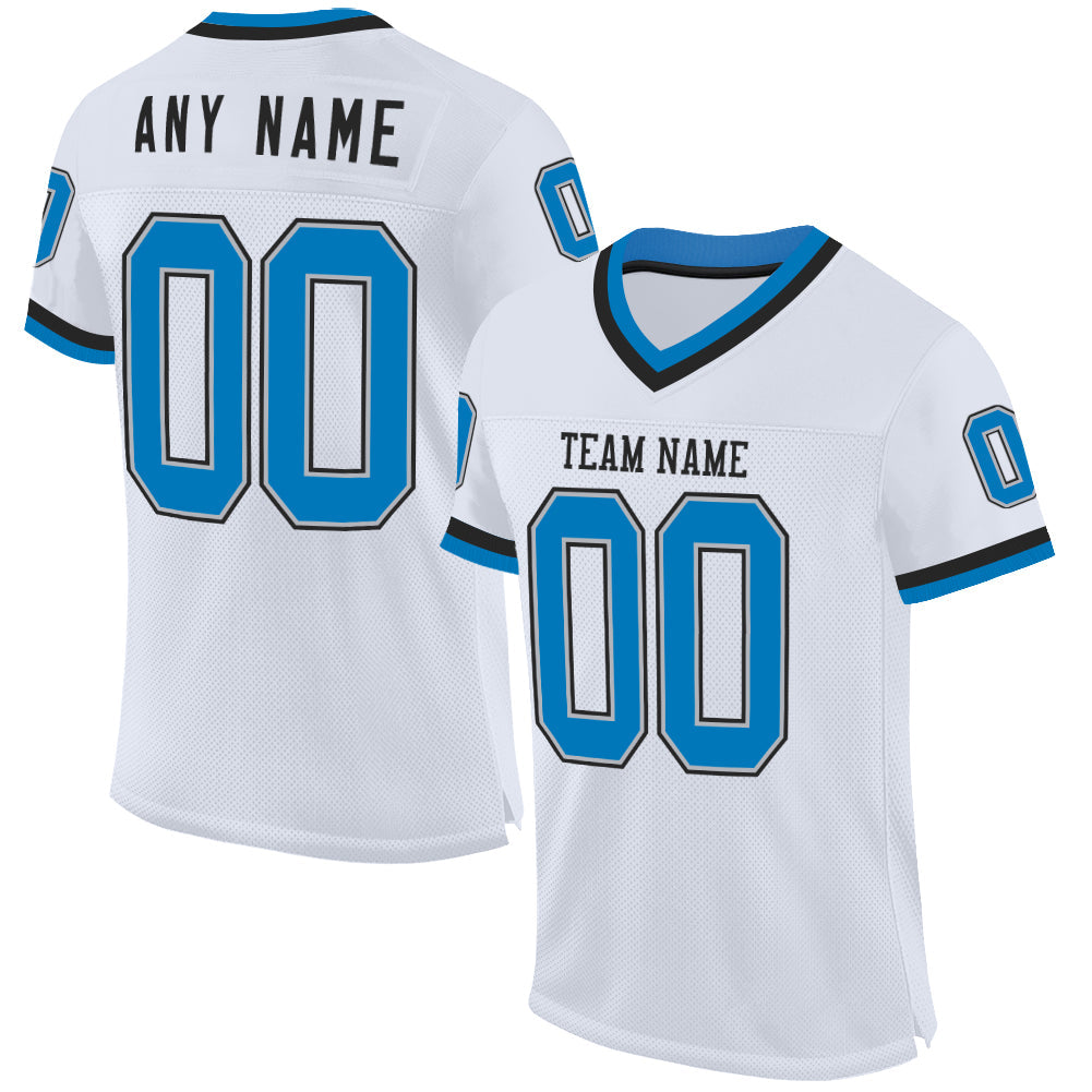 Custom White Blue Gray-Black Mesh Authentic Throwback Football Jersey - Main View